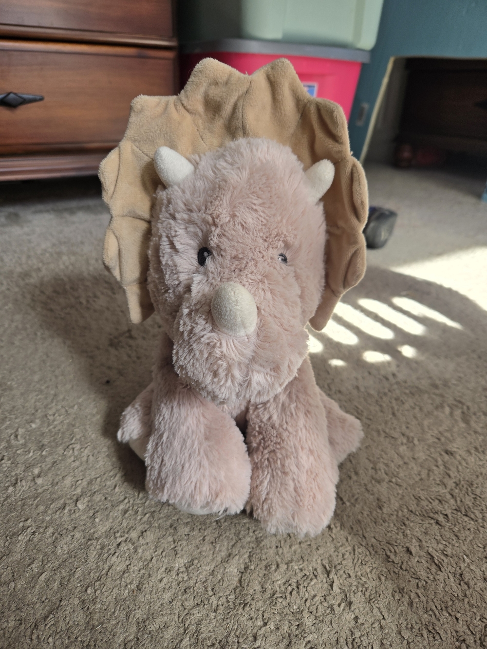 Plush Triceratops Stuffed Animal - Soft Beige Dino Cuddle Toy